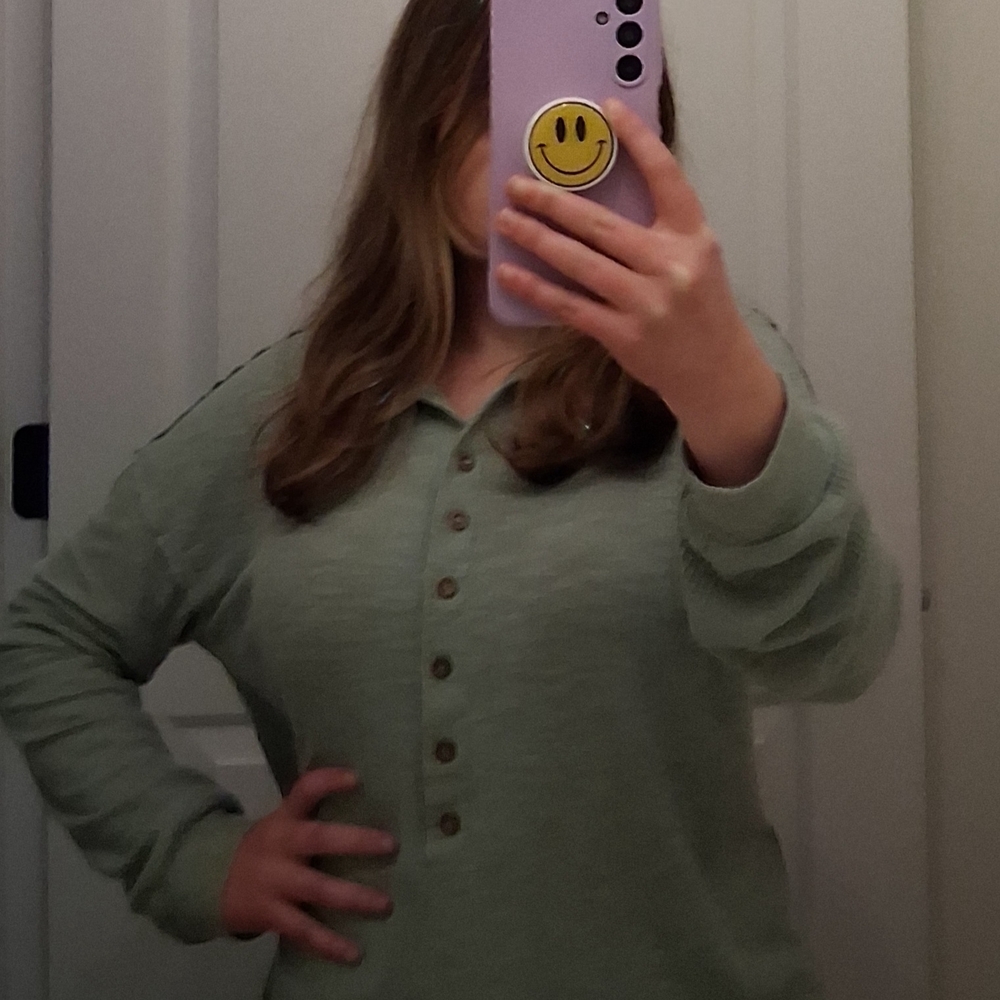 Sage Green Button Down Shirt for Women—Size S